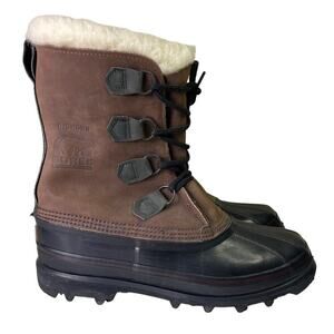 Sorel Caribou Waterproof Lined Winter Boots Men's Size 9 Brown Leather Rubber